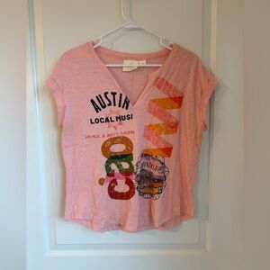 Anthropologie Pink Graphic Short Sleeve Tee